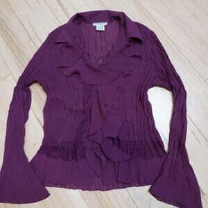 Notations Plum Ruffle Bell Sleeve Blouse Y2K Fairycore Goth Romantic PM